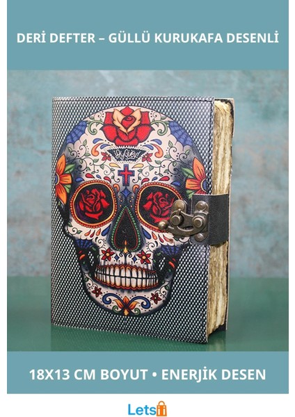 Renkli Meksika Tarzı Güllü Deri Defter 18X13 cm