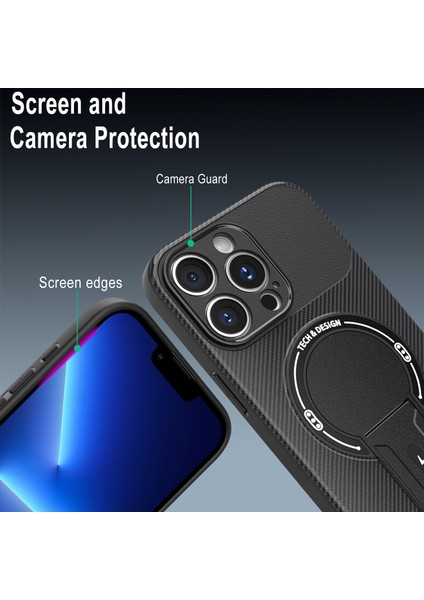 iPhone 13 Pro Için Manyetik Kılıf, Karbon Fiber Tasarım, Standlı Tpu Hibrit Telefon Kılıfı, Siyah (Yurt Dışından) modelleri