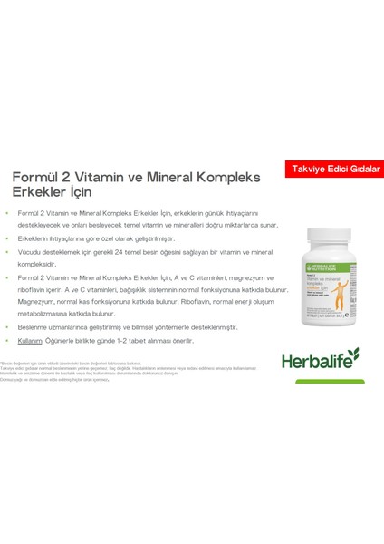 Formül 2 – Erkeklere Özel - 24 Vitamin ve Mineral 60 Tablet indirimleri
