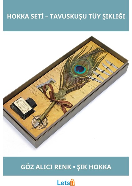 Tavuskuşu Tüyü Şık Divit Hokka Yazı Seti