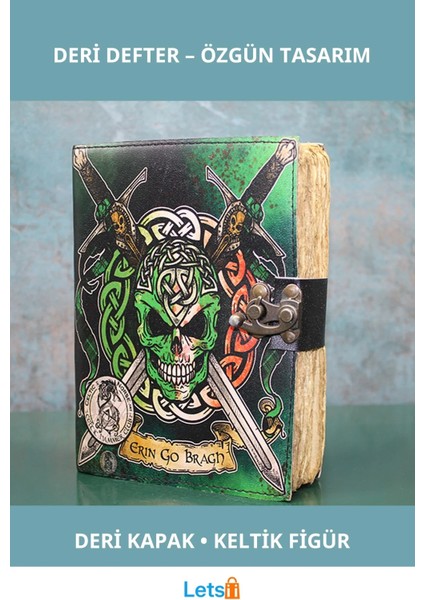 Kurukafa Deri Defter Kılıç ve Keltik Sembollerli El Yapımı Defter