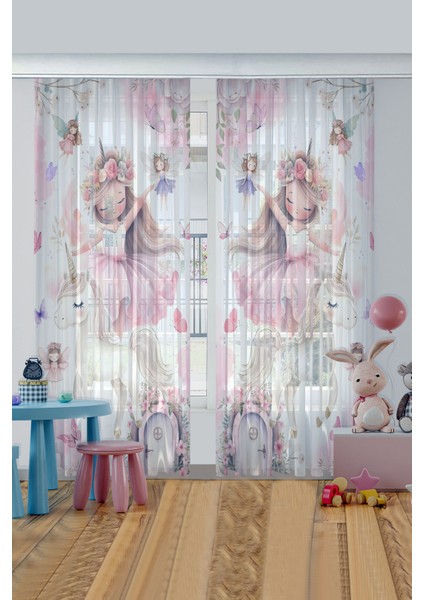 Peri Kız Unicorn Masalı Çocuk Odası Tül Perde