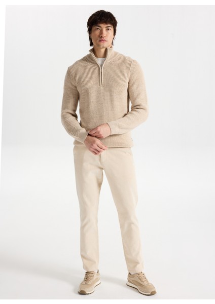Fermuarlı Yaka Normal Örgü Desenli Bej Erkek Kazak M5WM-KZK1540 fiyatları