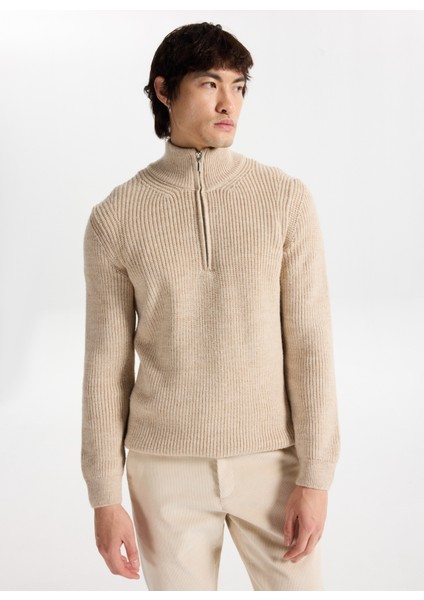 Fermuarlı Yaka Normal Örgü Desenli Bej Erkek Kazak M5WM-KZK1540 modelleri