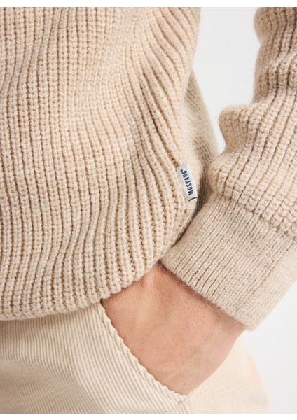 Fermuarlı Yaka Normal Örgü Desenli Bej Erkek Kazak M5WM-KZK1540 fırsatları