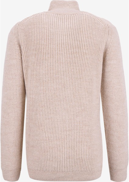 Fermuarlı Yaka Normal Örgü Desenli Bej Erkek Kazak M5WM-KZK1540