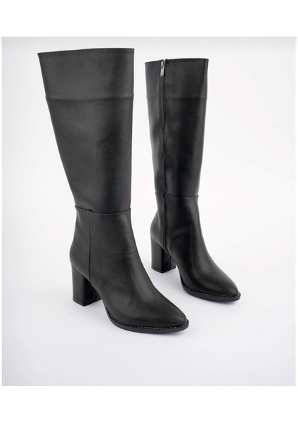 Kadın Fermuarlı Diz Altı Sivri Burun Uzun Çizme Bot - Siyah - 37 indirimleri