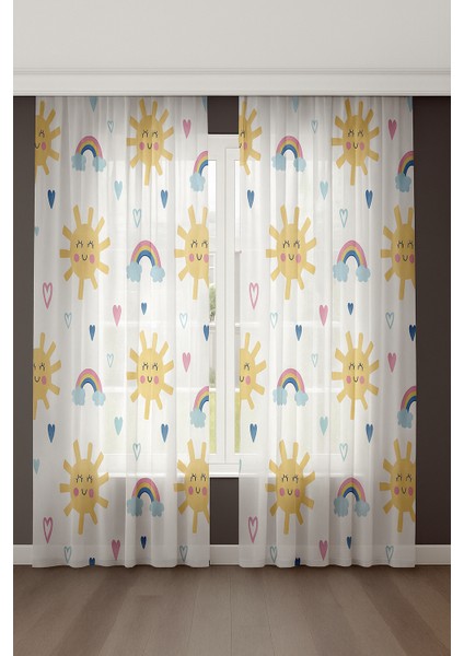 Güneş ve Kalpli Çocuk Odası Tül Perde