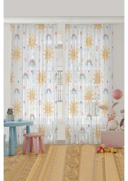 Güneş ve Kalpli Çocuk Odası Tül Perde fiyatları