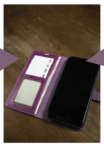 Samsung Galaxy A36 5g Kılıf Gerçek Hakiki Deri Kapaklı Kartlıklı Standlı Renk Mor modelleri