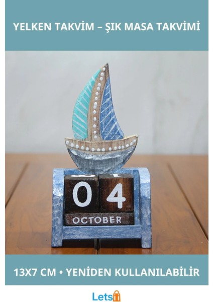 Ahşap Yelken Takvim 13X7 cm El Işçiliği Dekoratif Masa Aksesuarı