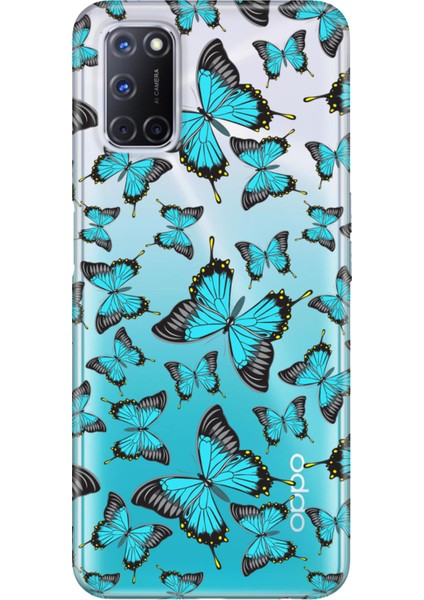 Oppo A52 A72 A92 Uyumlu Kılıf Silikon Desenli Resimli Kapak Mavi Kelebek