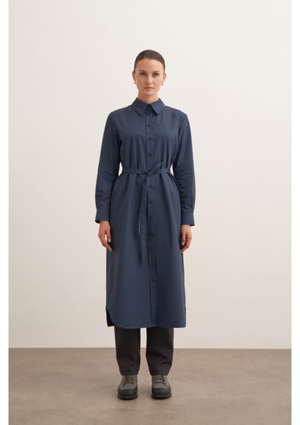 %100 Organik Pamuk Kemerli Gömlek Elbise