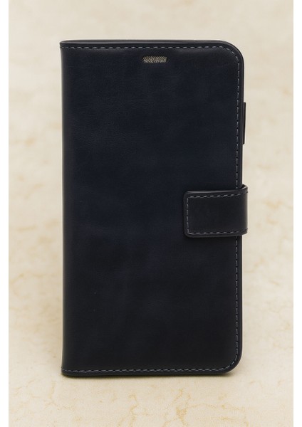 Reeder S23 Pro Max Kılıf %100 Hakiki Deri Kapaklı Kartlıklı Standlı Lacivert