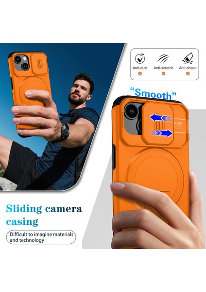 iPhone 14/iphone 13 Için Manyetik Kılıf, Kayar Kamera Korumalı Çift Katmanlı Darbeye Dayanıklı Telefon Kılıfı, Ayarlanabilir Stand, Turuncu (Yurt Dışından) fırsatları
