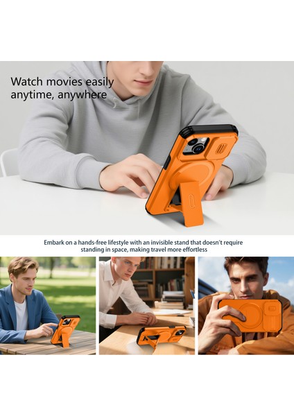 iPhone 14/iphone 13 Için Manyetik Kılıf, Kayar Kamera Korumalı Çift Katmanlı Darbeye Dayanıklı Telefon Kılıfı, Ayarlanabilir Stand, Turuncu (Yurt Dışından) indirimleri