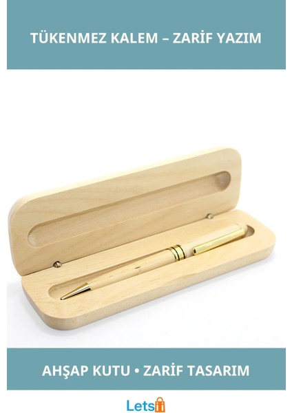 Doğal Ahşap Kutulu Şık Tükenmez Kalem