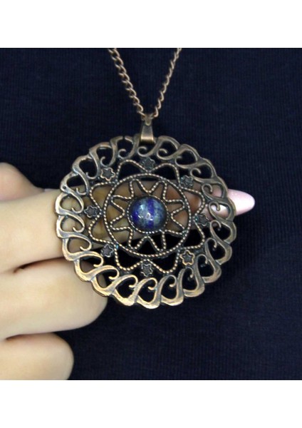 Doğal Taş Lapis Doğal Taşlı Yuvarlak Model Antik Kadın Kolye EUK47LPS