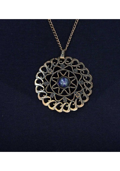 Doğal Taş Lapis Doğal Taşlı Yuvarlak Model Antik Kadın Kolye EUK47LPS fiyatları