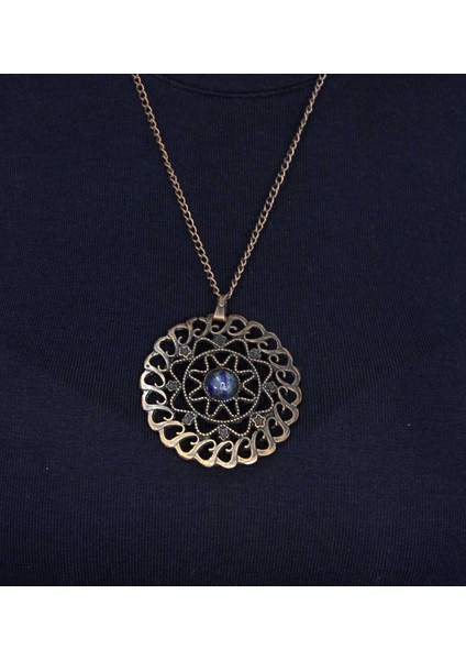 Doğal Taş Lapis Doğal Taşlı Yuvarlak Model Antik Kadın Kolye EUK47LPS modelleri