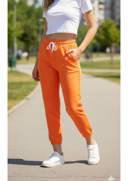 Kadın Bayan Paça Lastikli Bel Lastikli Çift Cepli Cepler Fermuarsız Bağcık Kordonlu Eşofman Altı