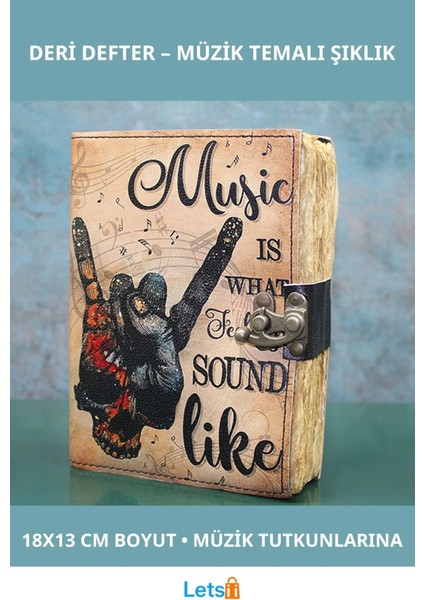 Deri Müzik Temalı Defter 18X13 cm