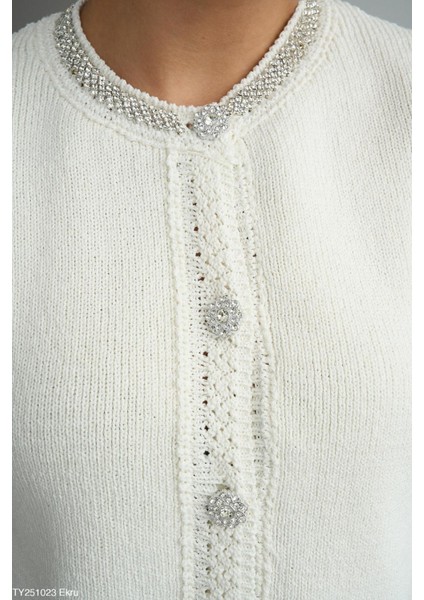 Kadın Bisiklet Yaka Taş Işleme Detaylı Pamuklu Yelek fırsatları