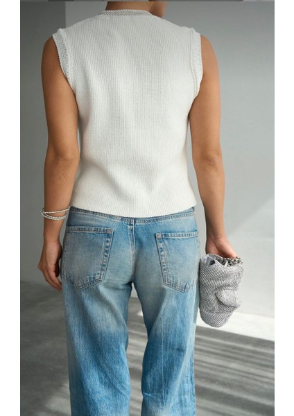 Kadın Bisiklet Yaka Taş Işleme Detaylı Pamuklu Yelek indirimleri