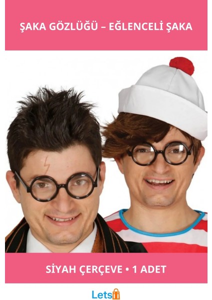 Eğlenceli Siyah Çerçeveli Numarasız Camlı Öğrenci Şaka Gözlüğü 1 Adet