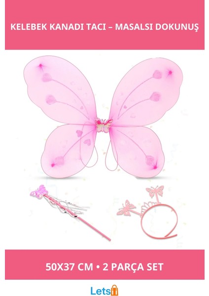 Toz Pembe Kelebek Kanadı Tacı ve Sopası