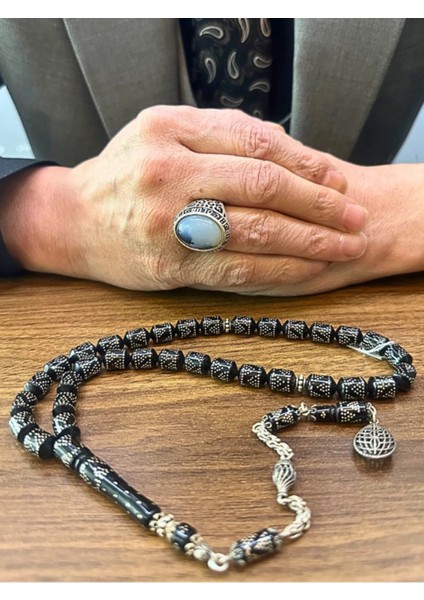 Ikili Kombin 925 Ayar Kuka Tesbih ve Yemen Akik Yüzük Özel Tasarım El Işçiliği fiyatları