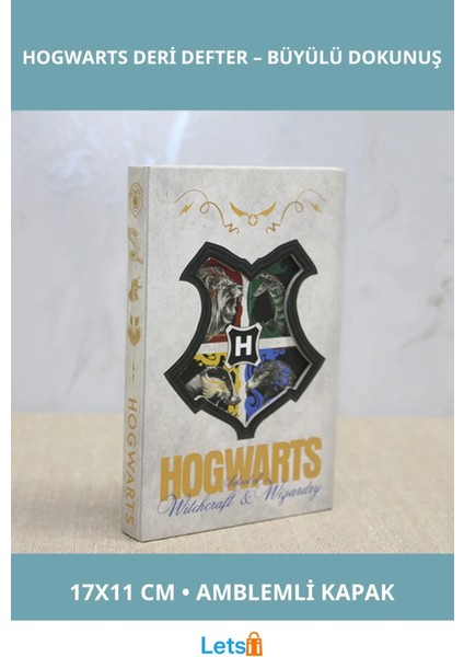 Harry Potter Hogwarts Amblemli Sert Kapaklı Deri Defter 17X11 cm