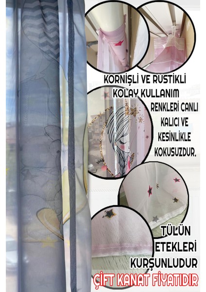 Pembe Balerin Peri Kedili Çocuk Odası Tül Perde fiyatları