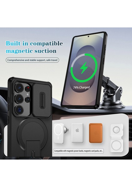 Samsung Galaxy S25 Ultra Için Manyetik Kılıf, Kayar Kamera Korumalı Çift Katmanlı Darbeye Dayanıklı Telefon Kılıfı, Ayarlanabilir Stand, Siyah (Yurt Dışından) modelleri