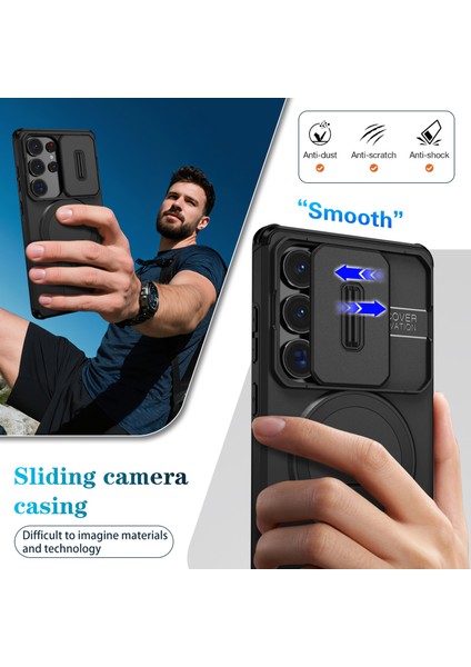 Samsung Galaxy S25 Ultra Için Manyetik Kılıf, Kayar Kamera Korumalı Çift Katmanlı Darbeye Dayanıklı Telefon Kılıfı, Ayarlanabilir Stand, Siyah (Yurt Dışından) fırsatları