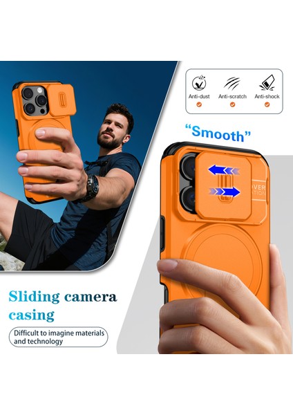 iPhone 16 Pro Için Manyetik Kılıf, Kayar Kamera Korumalı Çift Katmanlı Darbeye Dayanıklı Telefon Kılıfı, Ayarlanabilir Stand, Turuncu (Yurt Dışından) fırsatları