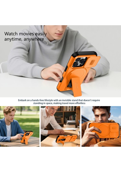 iPhone 16 Pro Için Manyetik Kılıf, Kayar Kamera Korumalı Çift Katmanlı Darbeye Dayanıklı Telefon Kılıfı, Ayarlanabilir Stand, Turuncu (Yurt Dışından) indirimleri