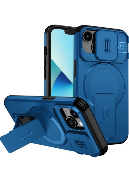 iPhone 14/iphone 13 Için Manyetik Kılıf, Kayar Kamera Korumalı Çift Katmanlı Darbeye Dayanıklı Telefon Kılıfı, Ayarlanabilir Stand, Mavi (Yurt Dışından)