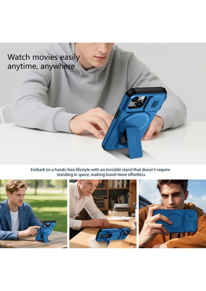 iPhone 14/iphone 13 Için Manyetik Kılıf, Kayar Kamera Korumalı Çift Katmanlı Darbeye Dayanıklı Telefon Kılıfı, Ayarlanabilir Stand, Mavi (Yurt Dışından) indirimleri