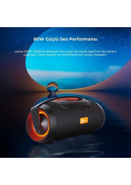 Lenovo Lecoo DS151 80W Güçlü Ses Kablosuz Bluetooth 5.0 RGB Boombox Hoparlör indirimleri