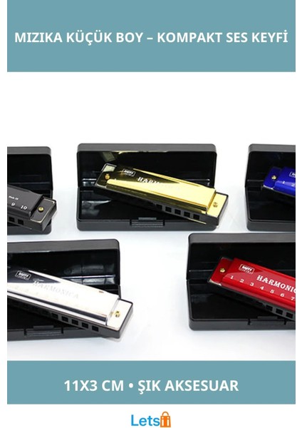 Metal Mızıka Küçük Boy 11X3 cm Şık ve Kompakt Müzik Aleti