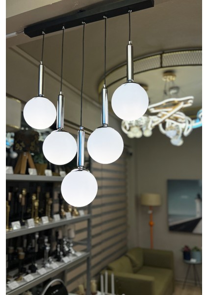 Globe Linear Black & Silver 5'li Beyaz Cam Avize modelleri