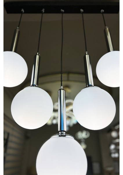 Globe Linear Black & Silver 5'li Beyaz Cam Avize fırsatları