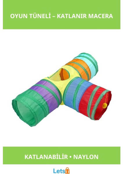 Polyester Katlanabilir Kedi Oyun Tüneli 25 cm Çap 85 cm Uzunluk