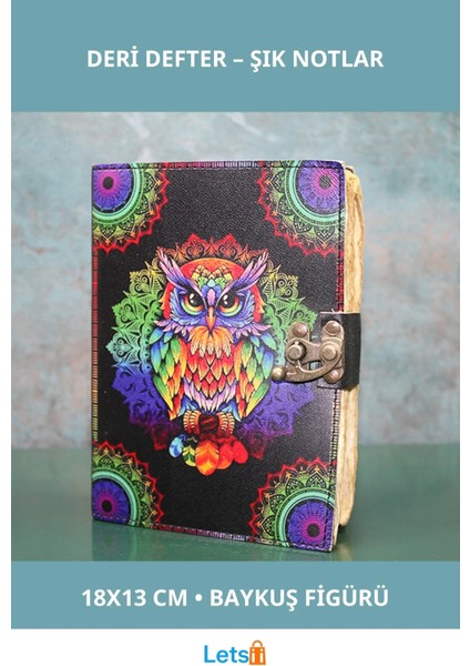 Estetik Baykuş Figürlü Deri Defter 18X13 cm