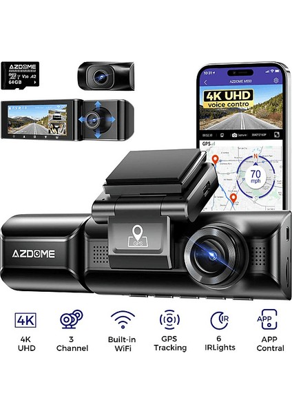 M550 Pro 3 Kameralı 150 ° Görüş Açışı 4K Ultra Hd Gece Görüşlü Wifi Araç Içi Kamera fiyatları