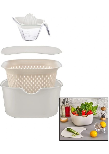 KREM 5PCS MUTFAK SETİ PLS.KARIŞTIRMA KAP=4LT - SÜZGEÇ=3.5LT - KESİM PANO - SIKACAK=0.25LT (4887) fiyatları