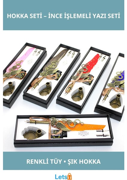 Renkli Tüy Divit Hokka Seti Estetik Yazı Aracı