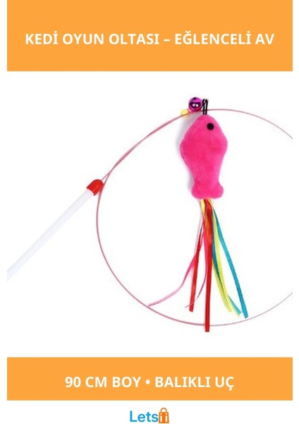 90 cm Balıklı Kedi Oyun Oltası Eğlenceli Kedi Oyuncakları
