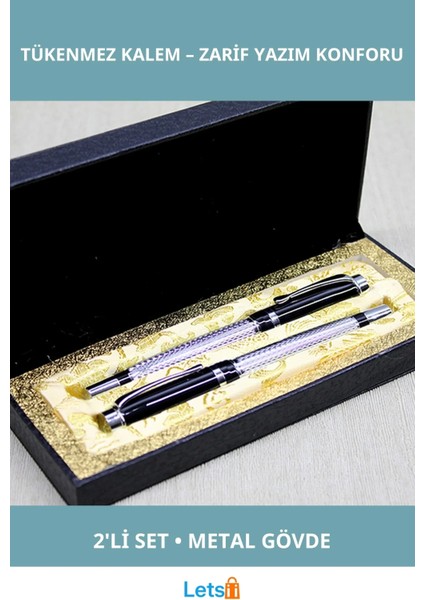 Şık Metal Gövdeli 2'li Tükenmez Kalem Hediye Seti